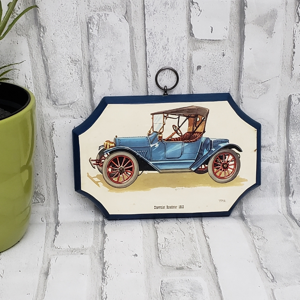 Vtg.Chevrolet Roadster 1913 Wood Mounted Print By FREDERICK ELMIGER - Picture 1 of 9